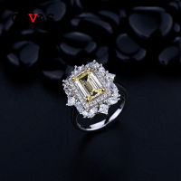 OEVAS 100 925 Sterling Silver 6*9mm Yellow High Carbon Diamond Rings For Women Sparkling Wedding Engagement Party Fine Jewelry