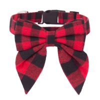 Christmas Dog Collar with Bow Adjustable Cotton Red Plaid Bowtie Dog Christmas Collars for Small Medium Large Dogs Pets