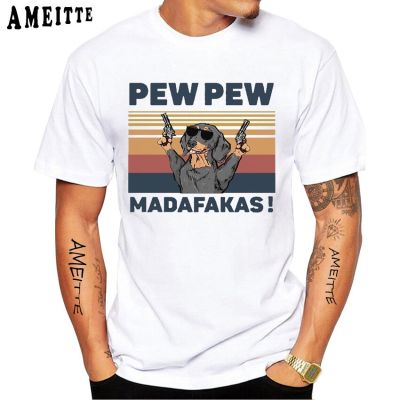 Funny Naughty Clever Dachshund Pew Pew Madafakas Print T-shirt New Summer Men Short Sleeve Dog Print Boy Casual Tops White Tees XS-6XL