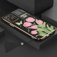 เคสสำหรับ Realme 8I Realme Narzo 50 4GLuxury Tulip พร้อมการป้องกันกล้องผีเสื้อขอบเคลือบเคสโทรศัพท์ซิลิโคนนิ่มฟรีสายคล้อง