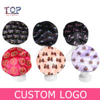 Custom Full Logo 2 Layer Bonnet Cap Satin Women Sleeping Bonnet Virgin Hair Extentions Wig Hairs Sleep Caps