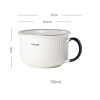 1pc Nordic Style Ceramic Instant Noodle Bowls with Plastic Lid Handle Bowl Mug Fruit Bowl Home Dormitory Office Supplies