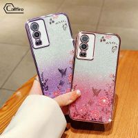 Callfire เคสโทรศัพท์ผงชิมเมอร์สำหรับ Vivo Y76 5G Y76S 5G แบบดอกไม้ผีเสื้อซิลิโคนหรูหราป้องกันการตกหล่นผิวนอกแบบนิ่ม