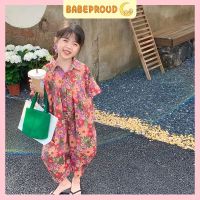 BABEPROUD จั๊มพ์สูทเด็กผู้หญิงสไตล์เกาหลี1-6ปีเสื้อผ้าเด็กชุดจั๊มสูทฤดูร้อนลายดอกไม้