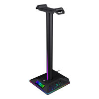 Headphone Stand Holder RGB Gaming Headset Hanger Desk cket with 3.5mm AUX 2 USB Ports Over-Ear Display Shelf PC Accessories