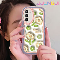 Jlingji เคสปลอกสำหรับ Samsung S22บวก S22พิเศษ5G,เคสแฟชั่น3D ดอกไม้สีเขียวดีไซน์ใหม่คอลอร์เวฟเคสมือถือกันกระแทกแบบใสเก๋ไก๋เคสโปร่งใสลายกล้องถ่ายรูปซิลิกาเจลป้องกัน