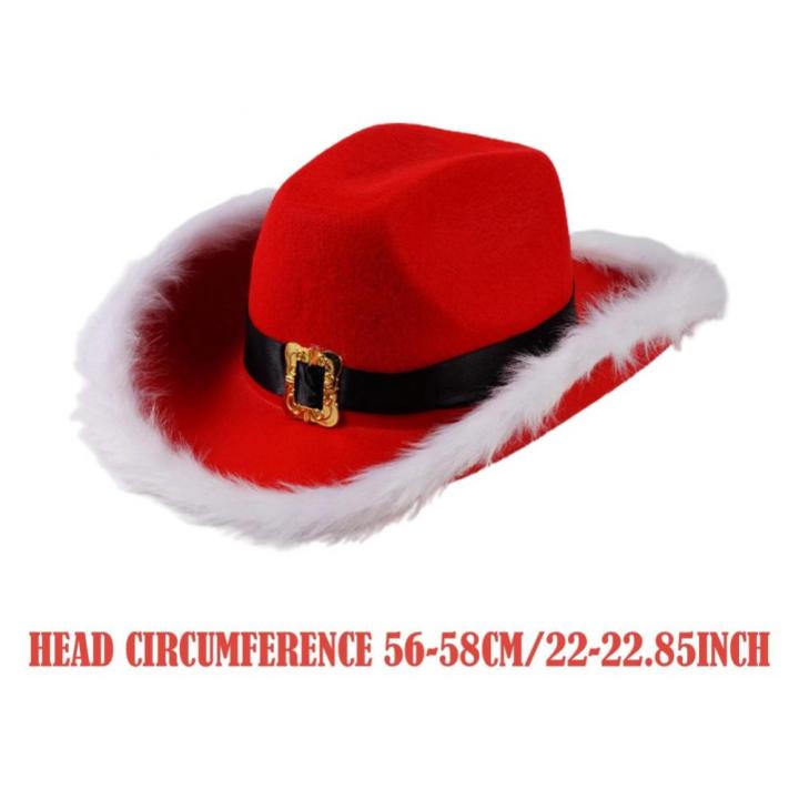 cowboy-hats-for-christmas-womens-cosplay-tiara-hat-white-feather-cowboy-hat-luminous-red-velvet-santa-hat-fashion-christmas-hats