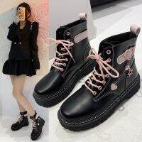 COD dsdgfhgfsdsss Kasut raya perempuanPink Love Martin boots Ulzzang Fashion thick bottom Womens preppy black small leather shoes M301