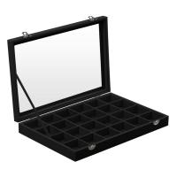 Jewelry Box Display Case with a Clear Glass Window and 24 Compartments, Black