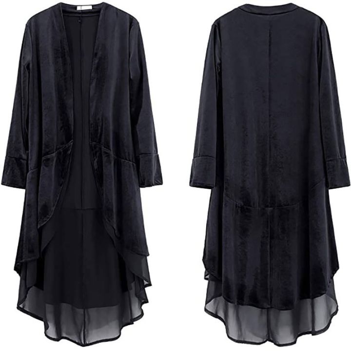 cod-2022-foreign-trade-cross-border-model-xinwan-ladies-fashion-front-cardigan-velvet-coat-chiffon-hem