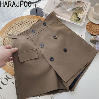 Harajpoo Shorts Women Outwear 2021 Autumn New Simplee Black Korean Double Breasted High Waisted A Line Wide Leg Short Skirts