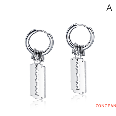 ZONGPAN ต่างหูใบมีดสแตนเลสแฟชั่น1คู่ต่างหูห้อยแบบกลวงแนววินเทจเครื่องประดับแนวพังค์ต่างหูฮิปฮอปแบบห้อย