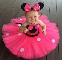 Hot Girls Pink Mickey Minnie Tutu Dress Baby Tulle Dress with White Dots and Hairbow Kids Birthday Party Costume Cartoon Dresses  by Hs2023