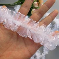 [HOT!] 4CM Wide Pleated Elastic Chiffon Voile Lace Ruffle Trim Ribbon Fabric Guipure Dress Sewing Craft Handmade DIY White (2yards/Lot)