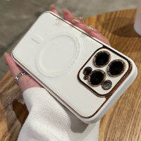 เคสสำหรับไอโฟนโทรศัพท์หนังแม่เหล็ก PU HOCE 14 13 12 Pro Max 14 Plus 13 12 MagSafe กล่องโลหะชุบหรูหราฝาครอบกันกระแทกกรอบ