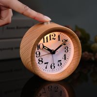 Handmade Classic Small Round Wood Silent Light Desk Alarm Clock With Desk Lamp for Home dropshipping Ceiling Lights