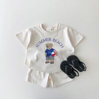 2023 Korea Baby Boy Clothing Set Toddler Kids Summer Clothes Cartoon Bear T-shirt Shorts Two Piece Suit Newborn Boy Girl Outfits