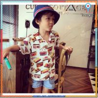 เสื้อฮาวาย เด็ก Hawaiian Shirts Kids ハワイアンシャツ ไม้ขีดไฟขาว ยอดขายดีอันดับหนึ่ง