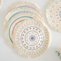 【hot】❣  Placemat Handwoven Jute Round Placemats Dining Table Mats Coaster Bowl Cup Tablecloth