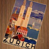 {Kobayashi copy paper} Zurich เมืองสวิตเซอร์แลนด์ทัวร์สวิสภาพวาดโปสเตอร์ผ้าใบย้อนยุควอลล์เปเปอร์ DIY ของขวัญการตกแต่งบ้านโปสเตอร์