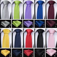 Barry.Wang 11 Colors Men 39;s Tie For Men Silk Ties With Hanky Cufflinks Sets Tie For Mens Solid Necktie Gravata For Wedding Party