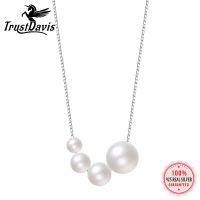 TrustDavis Real 925 Sterling Silver Fashion INS Synthetic Pearl Necklace For Women Office Lady Fine 925 Jewelry Gift LB065 Fashion Chain Necklaces