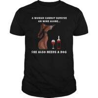 JHPKJA Woman Cannot Survive on Wine Alone She Also Needs A Dog. Funny Wiener Dog Lovers Gift T-Shirt 4XL 5XL 6XL