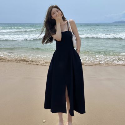 French condole belt dress black female summer design feeling within the small black skirt of tall waist show thin build temperament little skirt