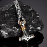MKENDN Stainless Steel Norse Vikings s Hammer Mjolnir Scandinavian Rune Amulet Pendant Necklace with Chain As Men Punk Gift