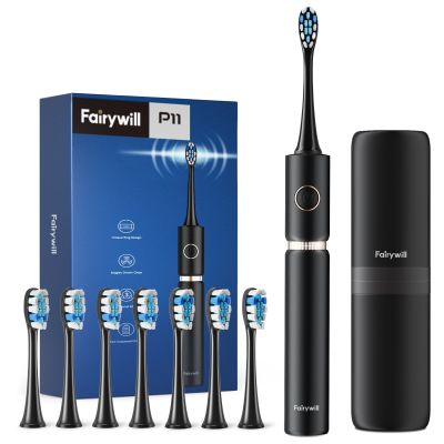 ∏۞♕ Fairywill P11 Sonic Whitening Electric Toothbrush Rechargeable USB Charger Ultra Powerful Waterproof 8 Heads and 1 Travel Case