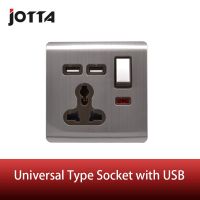 13a เบ้าติดผนังพร้อมสวิตช์เบ้าติดผนัง Usb คู่ลวดสแตนเลสซ็อกเก็ตสากล Uk/Us/Eur