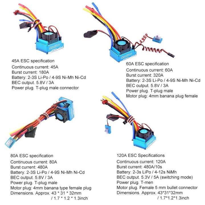 เครื่องควบคุมความเร็วไฟฟ้ามอเตอร์ไร้แปรงถ่านสำหรับอุปกรณ์ของเล่น1-8-1-10-1-12ควบคุมความเร็วไฟฟ้ามอเตอร์ไร้แปรงถ่าน45a-120a-80a-60a