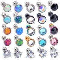 【LZ】☞┅  Aço cirúrgico Zircão Opal Top Brinco Body Piercing Jóias Tragus Hélice Cartilagem Brinco Top Stud Labret 16g 2Pcs