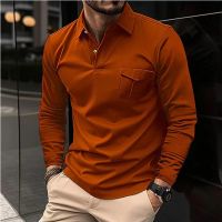 Mens Autumn polo long sleeve pocket T-shirt Casual business button-up T-shirt Fashion polo shirt Mens clothing European plus s