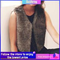 GUZHRNG Warm Brown Winter Outwear Short Jacket Imitation Fur Vest Faux Rabbit Fur