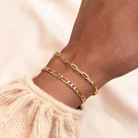 Paperclip Chain Bracelet Women 39;s Stainless Steel Layered Figaro Link Handchains Adjustable Birthday Gift