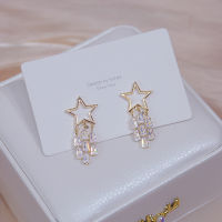 14k Real Gold Shine Tassel Crystal Star Women Earring Popular High Quality Zircon Drop Earring Bohemia Wedding Jewelry Pendant