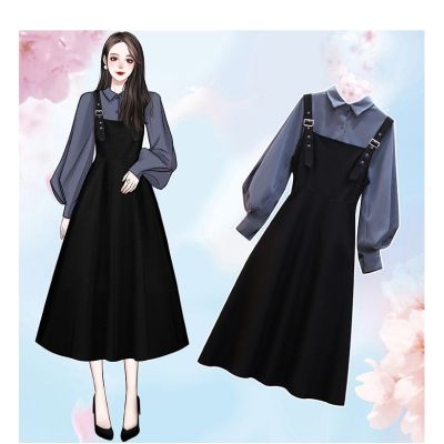 M-4XL Single/large size womens autumn suit female fat sister fashion shirt covering belly slimming dress female two-piece trend