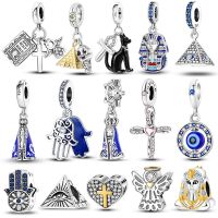 925 Sterling Silver Dangle Charms Cross Angel Pyramid Pharaoh Baeds Fit Original Pandora Bracelet Diy Jewelry Charms