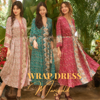 THONGYOY-Dress wrap marigoldเดรสทรงป้าย เดรสป้ายผูกเอว เดรสโบฮีเมียน bohemian dress ชุดไปทะเล ชุดเดรสสวยๆ เดรสผ้าพริ้ว