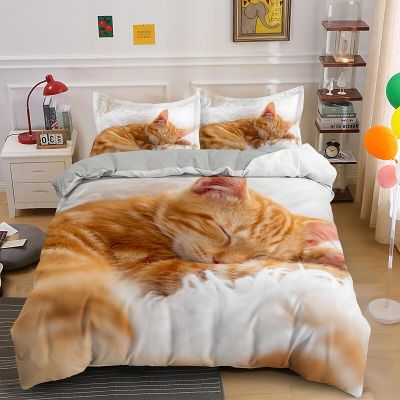 ชุดเครื่องนอนแมวสัตว์เลี้ยงน่ารักพิมพ์ลายแมวขนาดใหญ่สัตว์ตลกชุด Comfort ไมโครไฟเบอร์ปลอกผ้านวม Hiasan Kamar