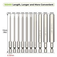 [Old A Hardware] 10ชิ้น Hex Head Allen ประแจชุดดอกสว่านเงิน100มม. SAE Hex Bit Set Magnetic Allen ไขควง Bit Hex Key Socket Wrench Set