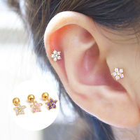 1Pcs Trendy ดอกไม้คริสตัลต่างหูสำหรับกระดูกอ่อนสแตนเลส Zircon ตุ้มหูน่ารักการเจาะหูบริเวณกระดูกอ่อนอัญมณีประดับร่างกาย