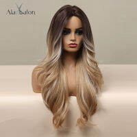 ALAN EATON Long Natural Wave วิกผมสังเคราะห์สำหรับผู้หญิง Ombre สีน้ำตาลเข้มสีทองสีบลอนด์วิกผมสูง Middle Part Heat Resistanthot