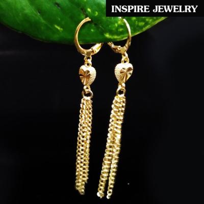 INSPIRE JEWELRY  ต่างหูหัวใจทองตัดลาย ห้อยระย้า long 7cm สวยงาม ใส่ถอดง่าย  ใส่ได้กับเสื้อผ้าชุดแบบ ของขวัญวันเกิด วันแม่ ปีใหม่ วาเลนไทน์