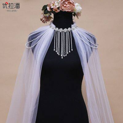 Hot sell Optimal lapan Europe and the United States the wedding the bride big trailing shawl yarn pearl VG03T fringed epaulets contracted grace