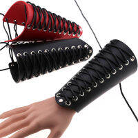 คอสเพลย์ Props หนัง Faux กว้าง cer Lace Up แขนเกราะ Cuff สร้อยข้อมือผู้หญิงผู้ชาย String Steampunk ยุคกลาง Gauntlet สายรัดข้อมือ