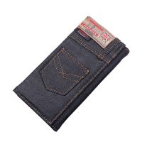 ?[100  Original] ? Canvas wallet mens long tri-fold bag college students large capacity young people denim with zipper mens wallet