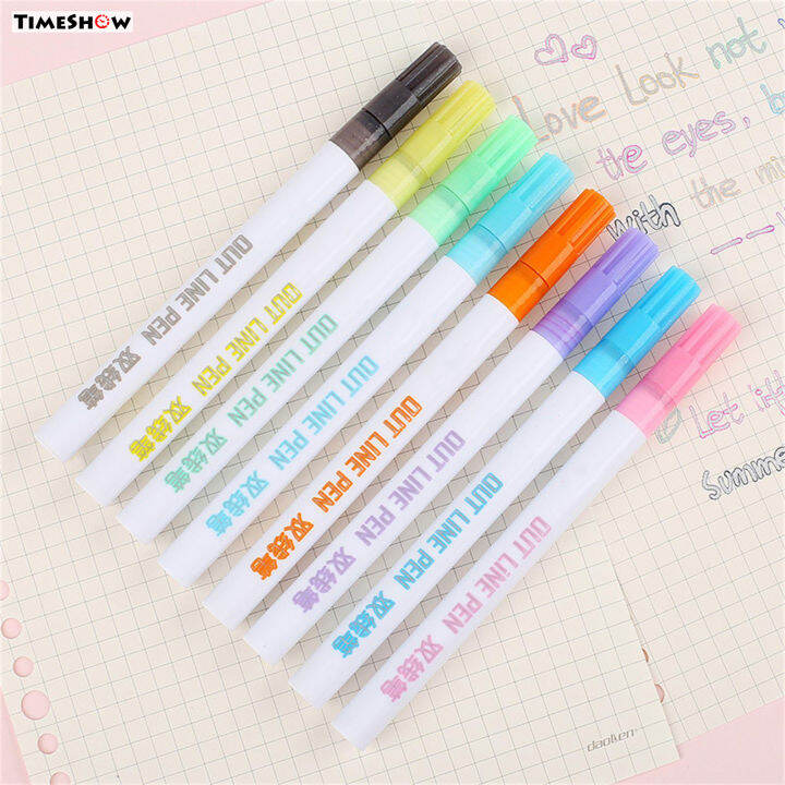 TimeShow 8PCS Double Line Contour Pen Highlighters Writes Smoothly