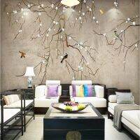 ☒卍 Custom wallpaper mural Chinese style hand-painted flowers and birds plum wall - high-grade waterproof material